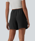 Jupe-short casual taille haute aspect lin avec lien noué sur le côté