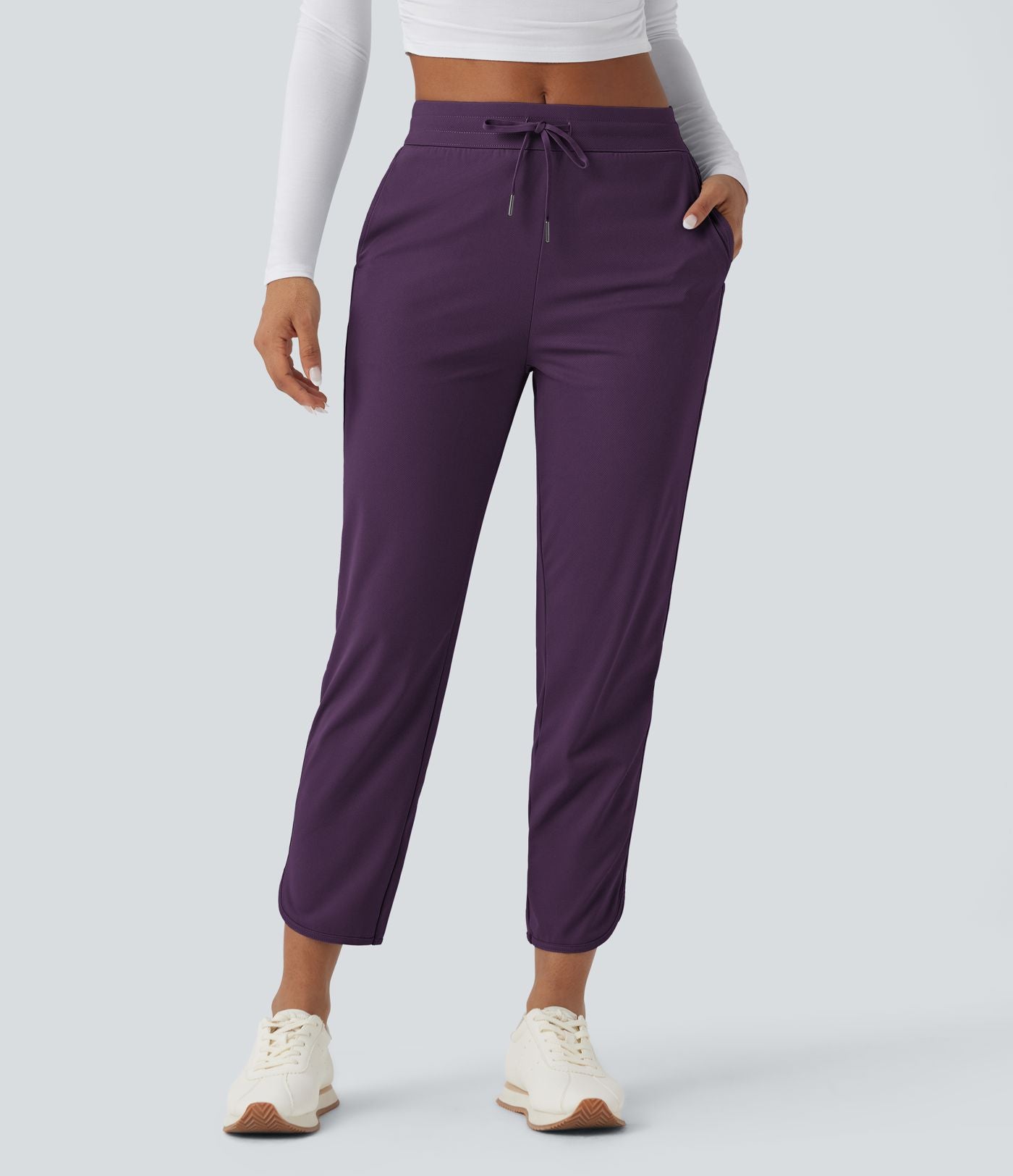 Pantalon de golf fuselé, taille mi-haute, cordon, ourlet courbé, séchage rapide, avec poches—UPF40+