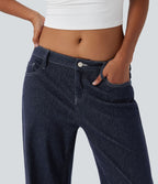Jean large Halara Flex™ taille basse à carreaux contrastants ourlet roulé avec poches