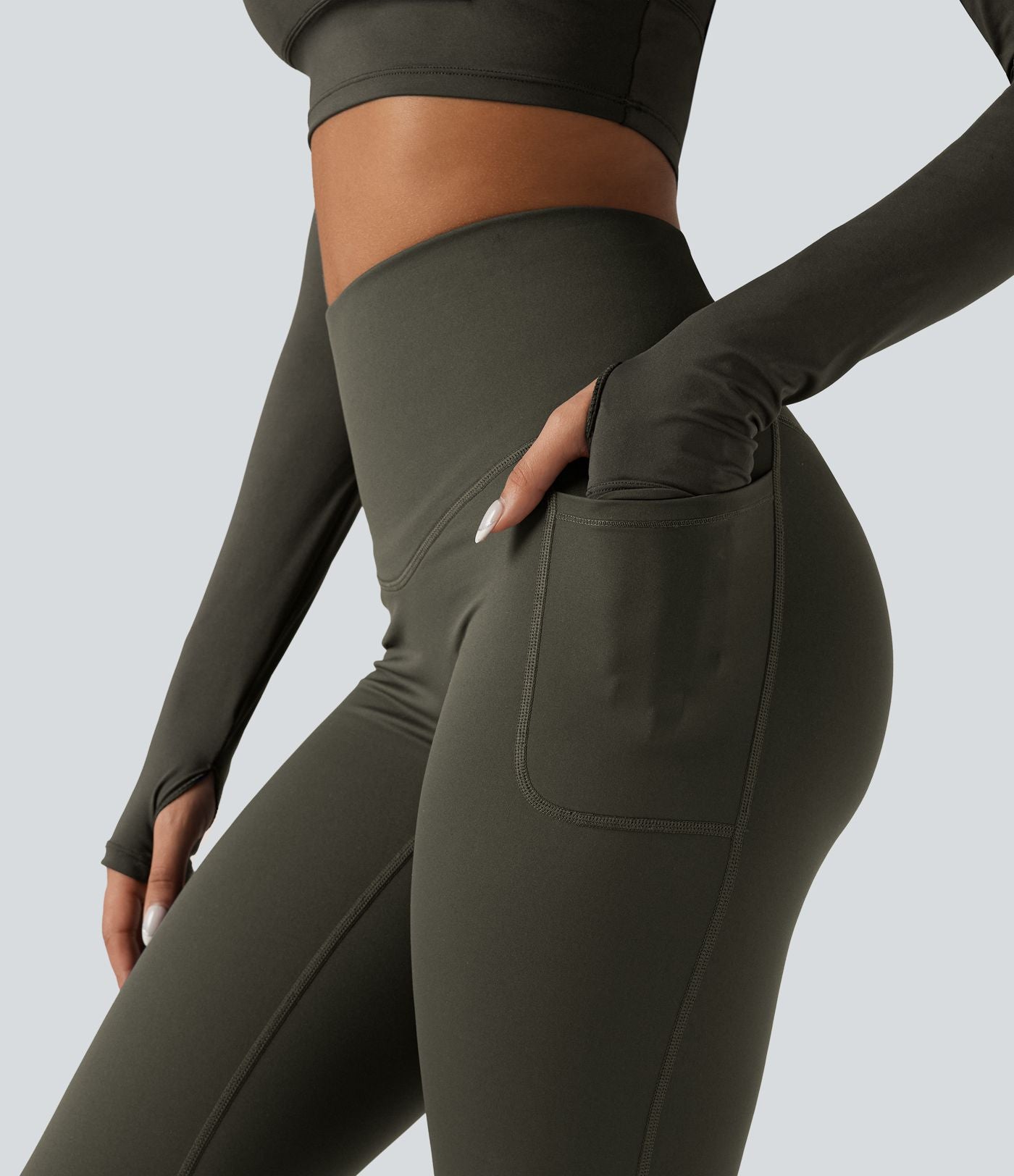 Legging running polaire thermique gainant croisé dos taille haute Halara UltraSculpt™ Heat avec poches