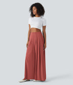 Breezeful™ Pantalon Large Fluide Taille Haute Plis Poches Latérales et Taille Élastique Séchage Rapide