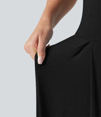 Robe midi casual fluide côtelée gainante à épaules dénudées