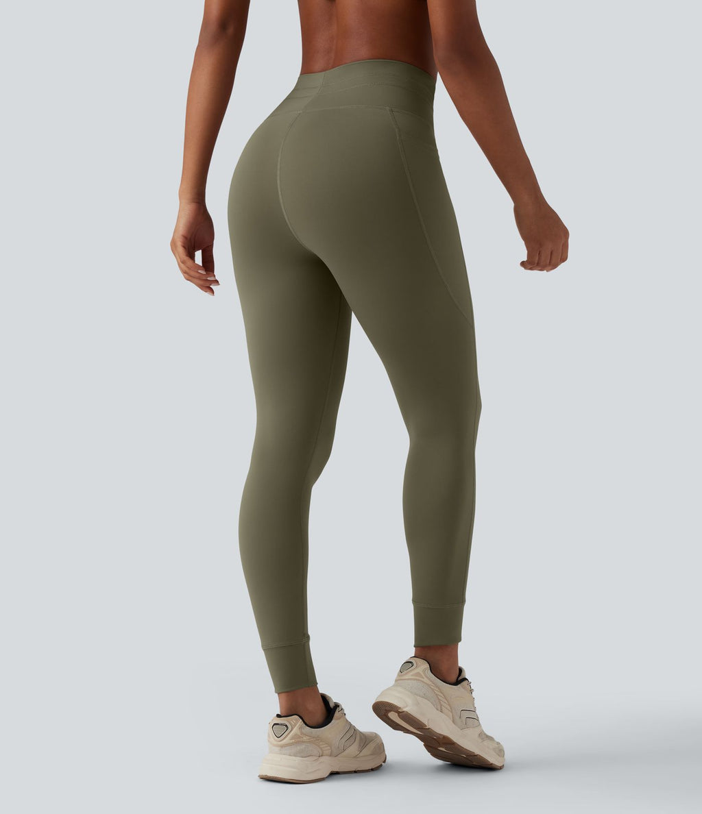Legging 7/8 de yoga taille haute avec cordon de serrage uni et poches