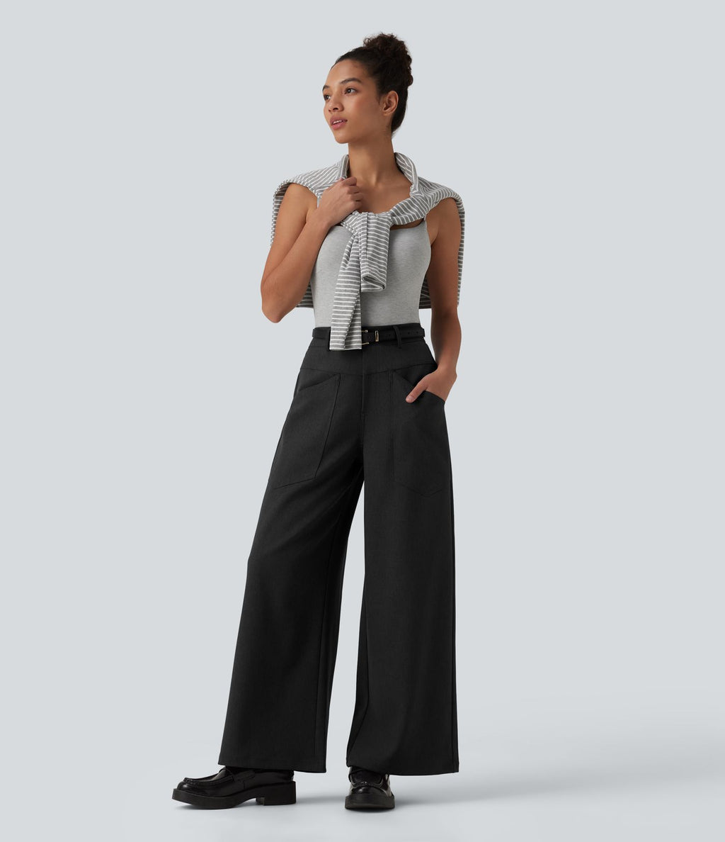 Pantalon tailleur ample taille mi-haute avec poches