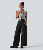 Pantalon tailleur ample taille mi-haute avec poches