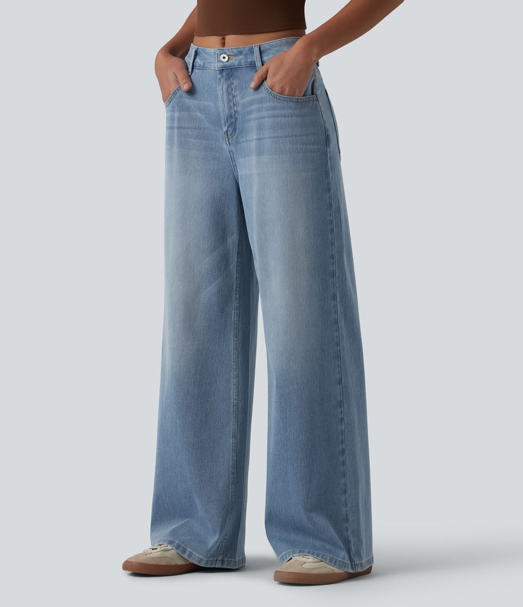 Jean Halara Flex™ mi-taille large ample délavé décontracté avec poches