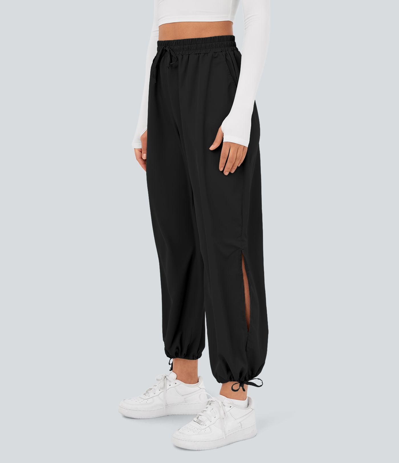 Breezeful™ Jogging Casual à Taille Haute avec Cordon de Serrage Poches Latérales Fente en Bas et Séchage Rapide