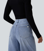 Jean baggy asymétrique Halara Flex™ taille haute effet délavé avec poches