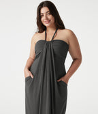 Robe maxi grande taille col halter dos nu avec lien au dos et poches