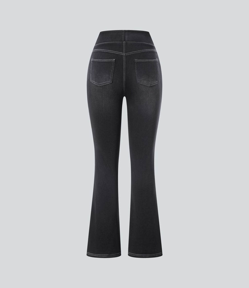 Halara Flex™ Jean bootcut décontracté extensible délavé taille haute à poches multiples