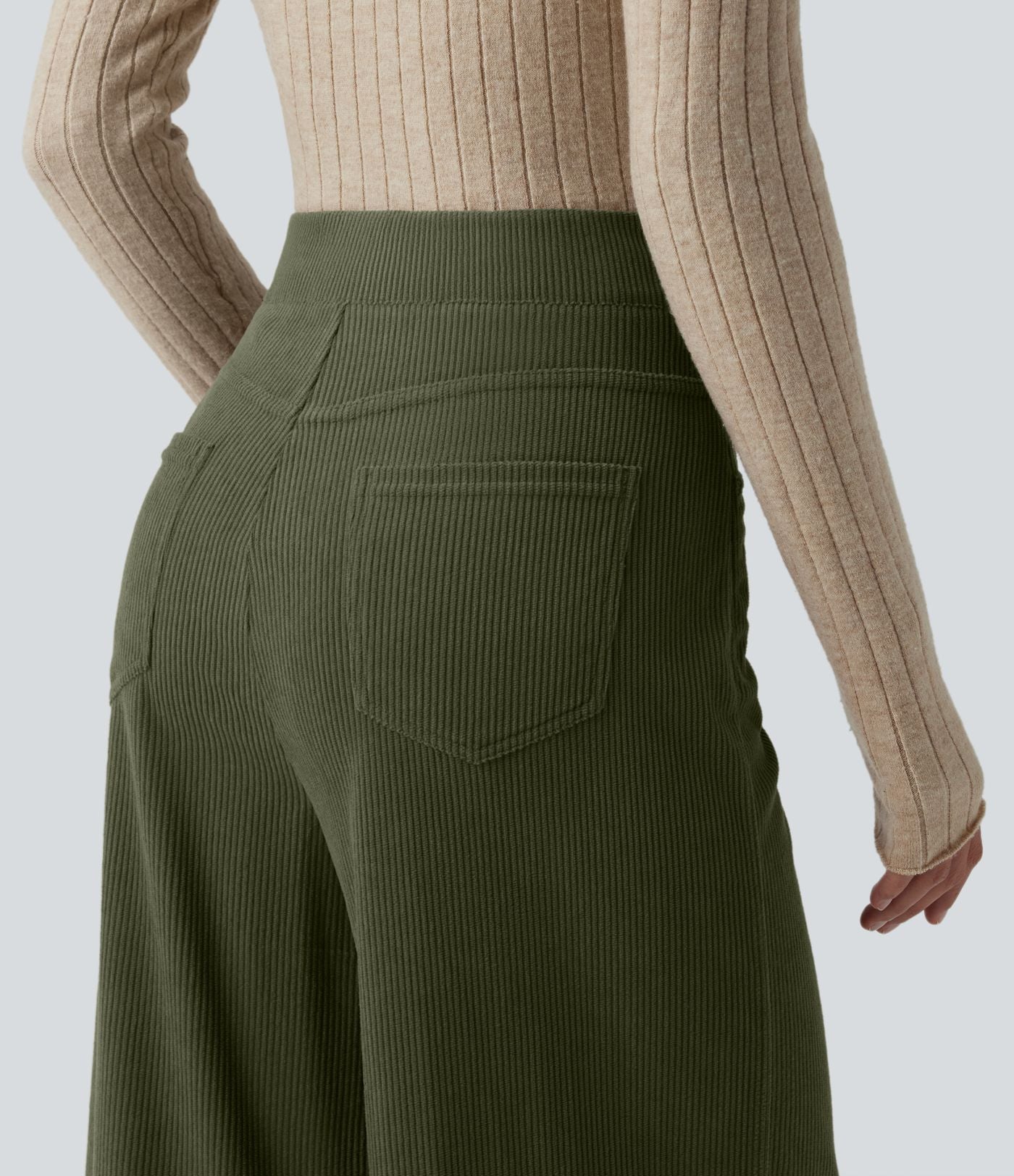 Pantalon velours côtelé tailleur et large Halara Flex™, taille haute, avec poches