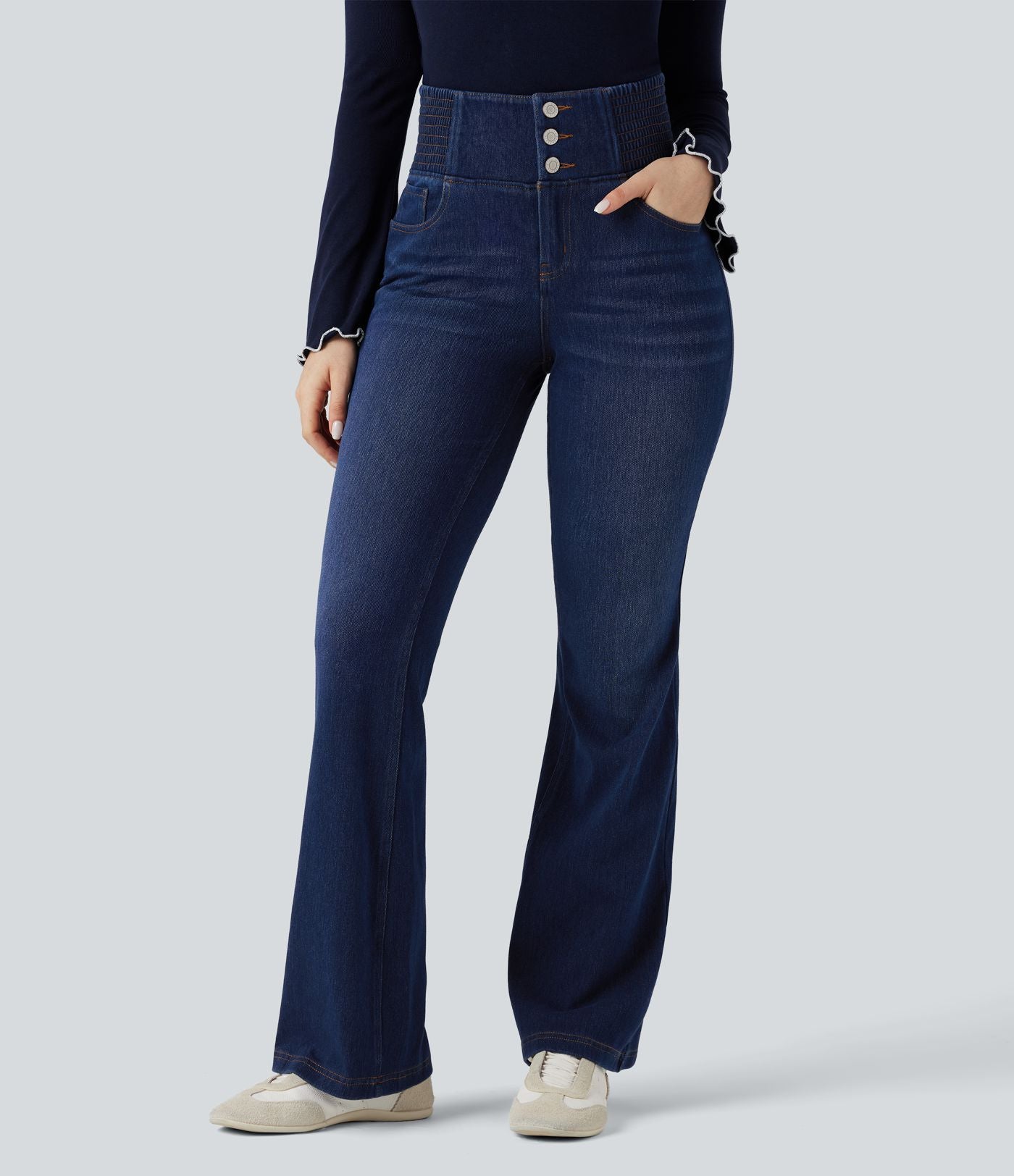 Jean évasé Halara Flex™ taille haute froncé avec poches