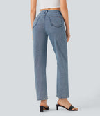 Halara Flex™ Jean droit extensible à taille haute avec bouton, fermeture éclair et poches multiples