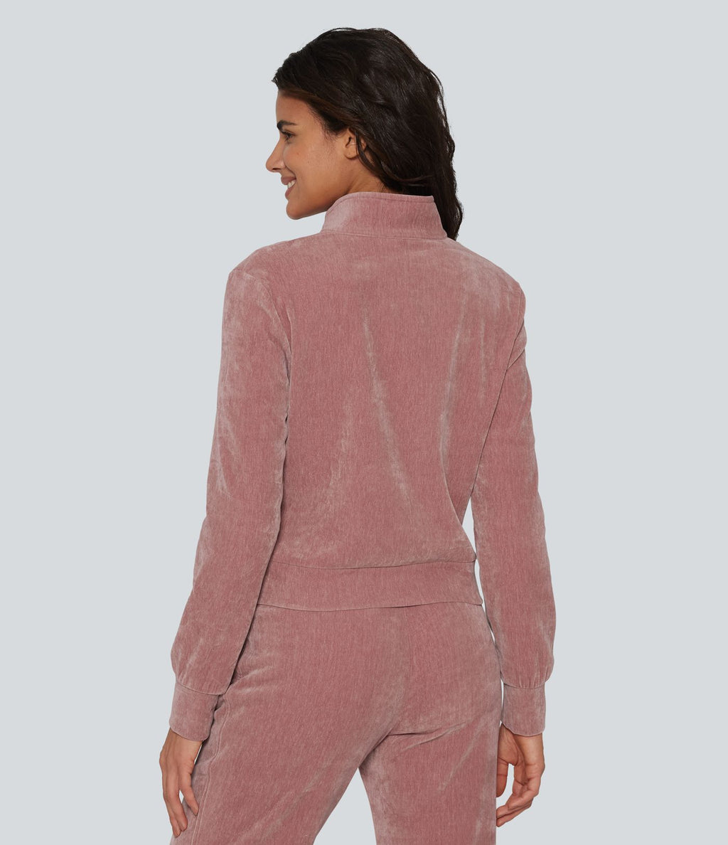 Veste d'intérieur en velours à manches longues avec poches