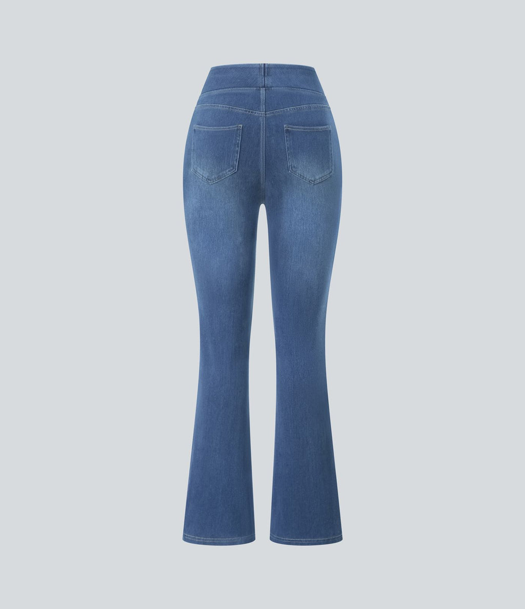 Halara Flex™ Jean bootcut décontracté extensible délavé taille haute à poches multiples