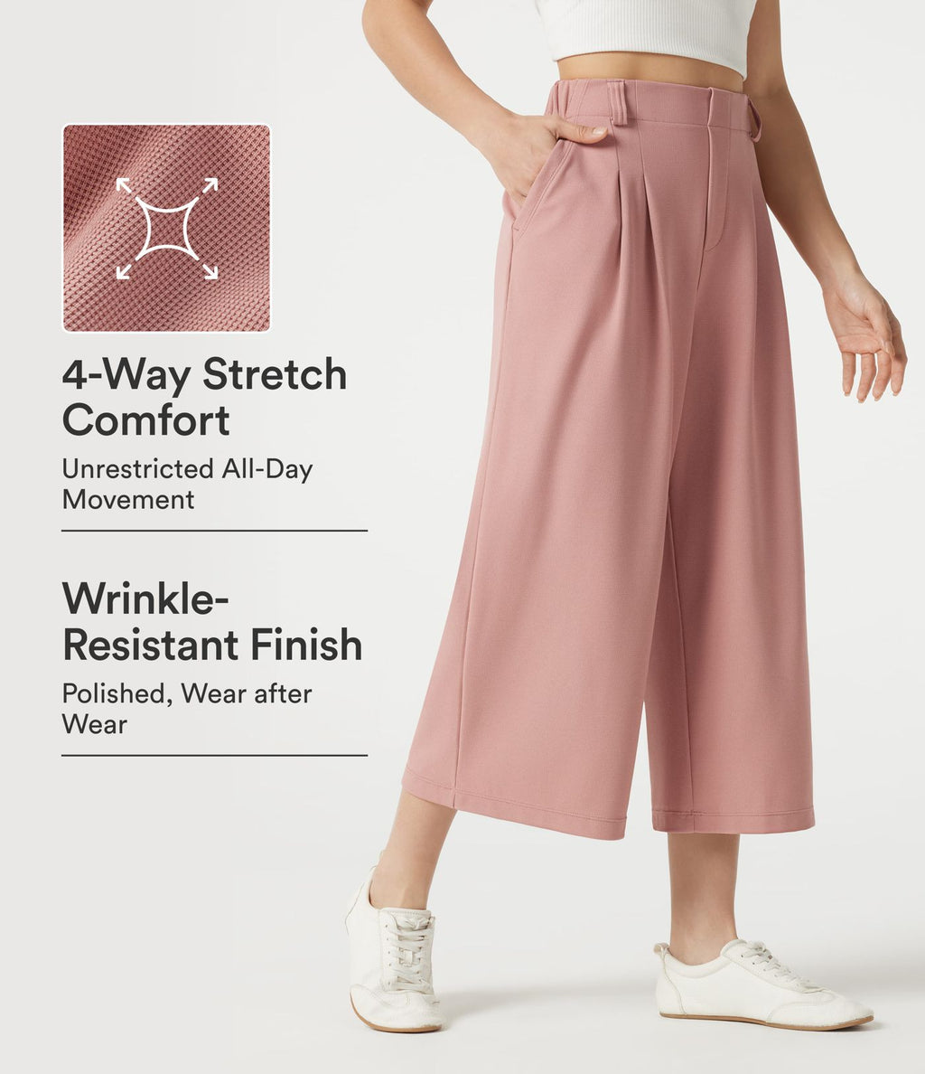 Pantalon tailleur cropped Halara Flex™ taille haute jambes larges en gaufré avec poches