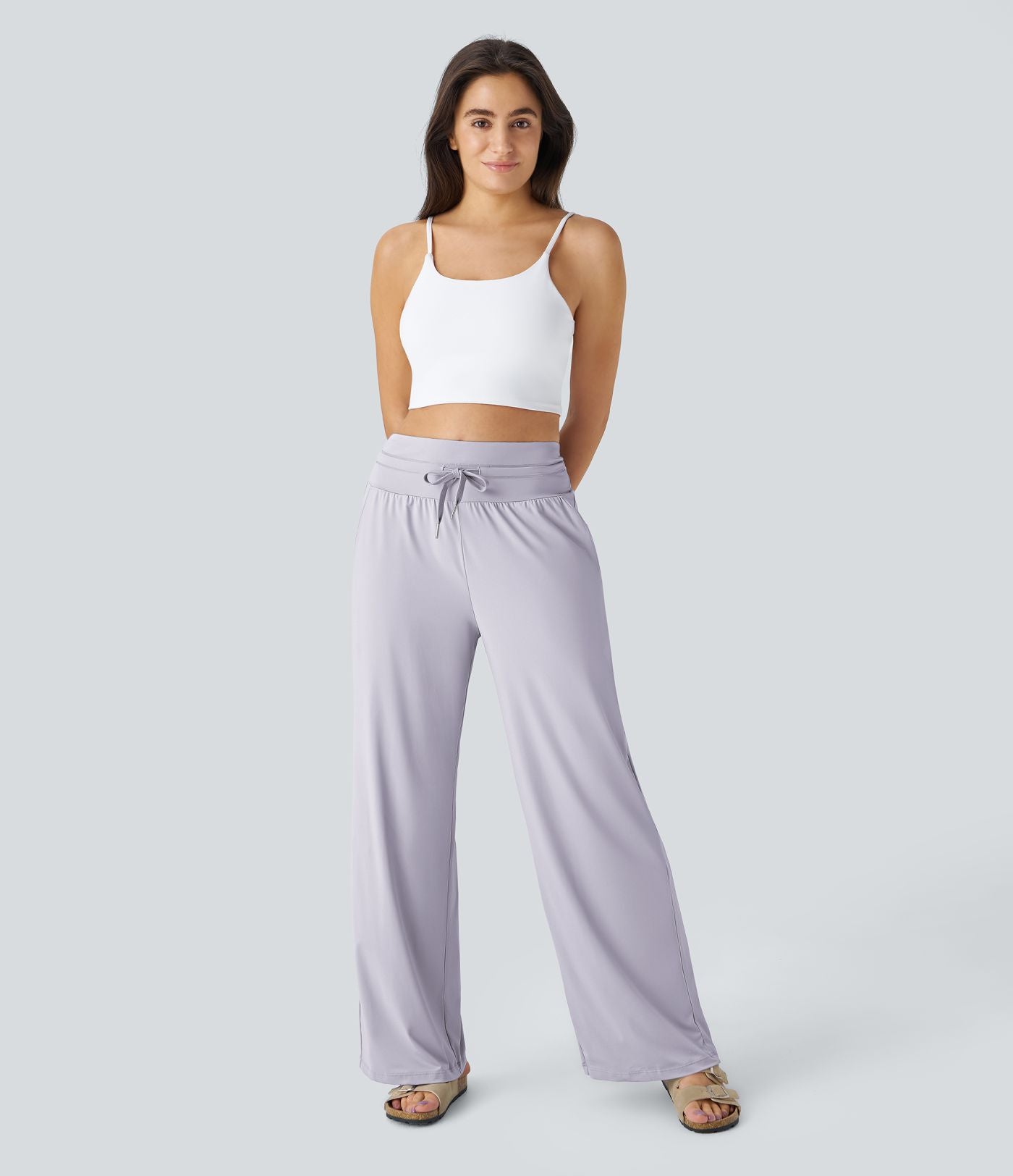 Pantalon large décontracté taille haute cordon de serrage poches latérales effet frais InstantCool