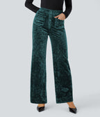 Pantalon en Velours Taille Haute avec Bouton Multipoches Droites