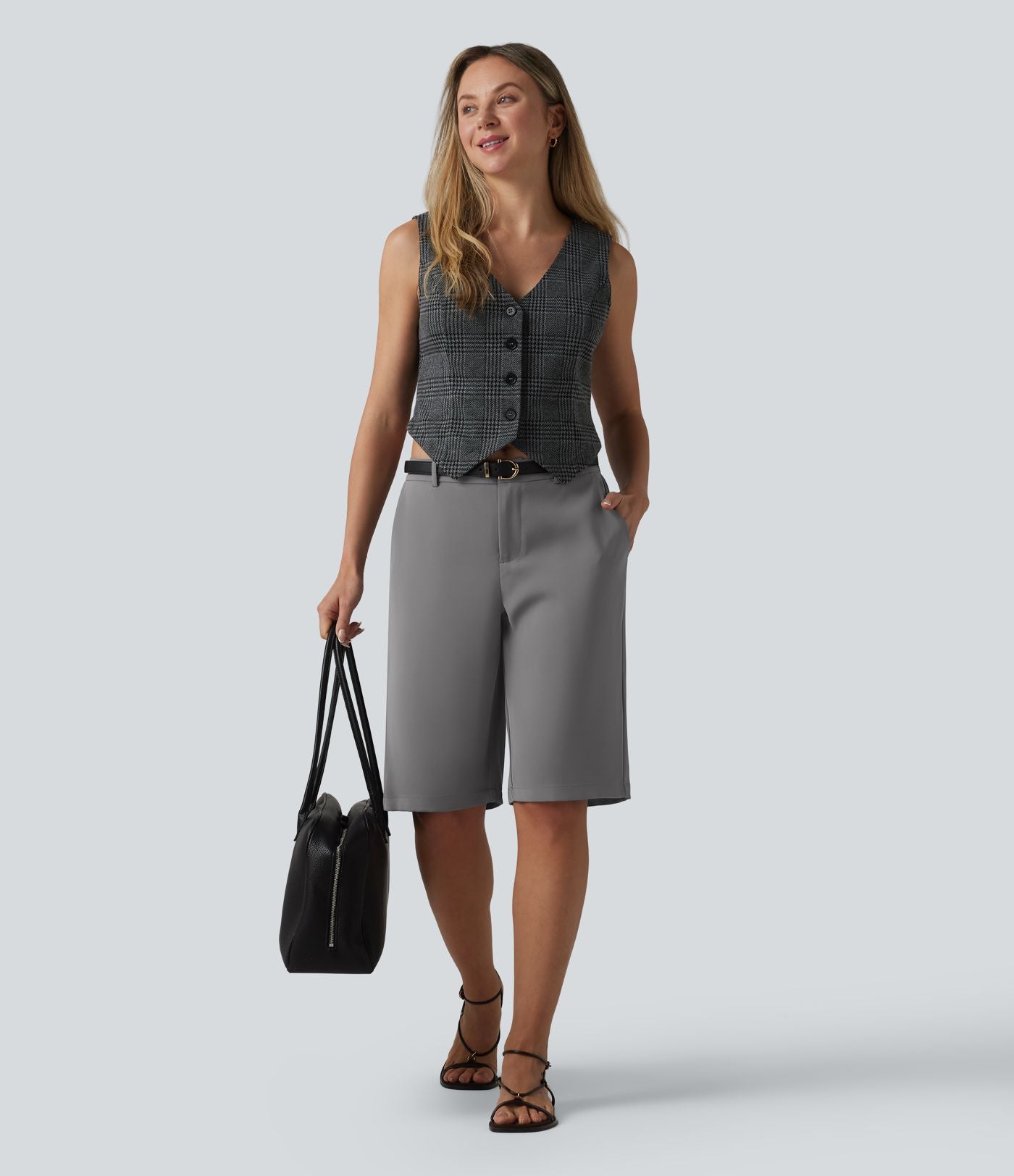 Halara Flex™ Pantalon tailleur droit corsaire taille mi-haute avec poches
