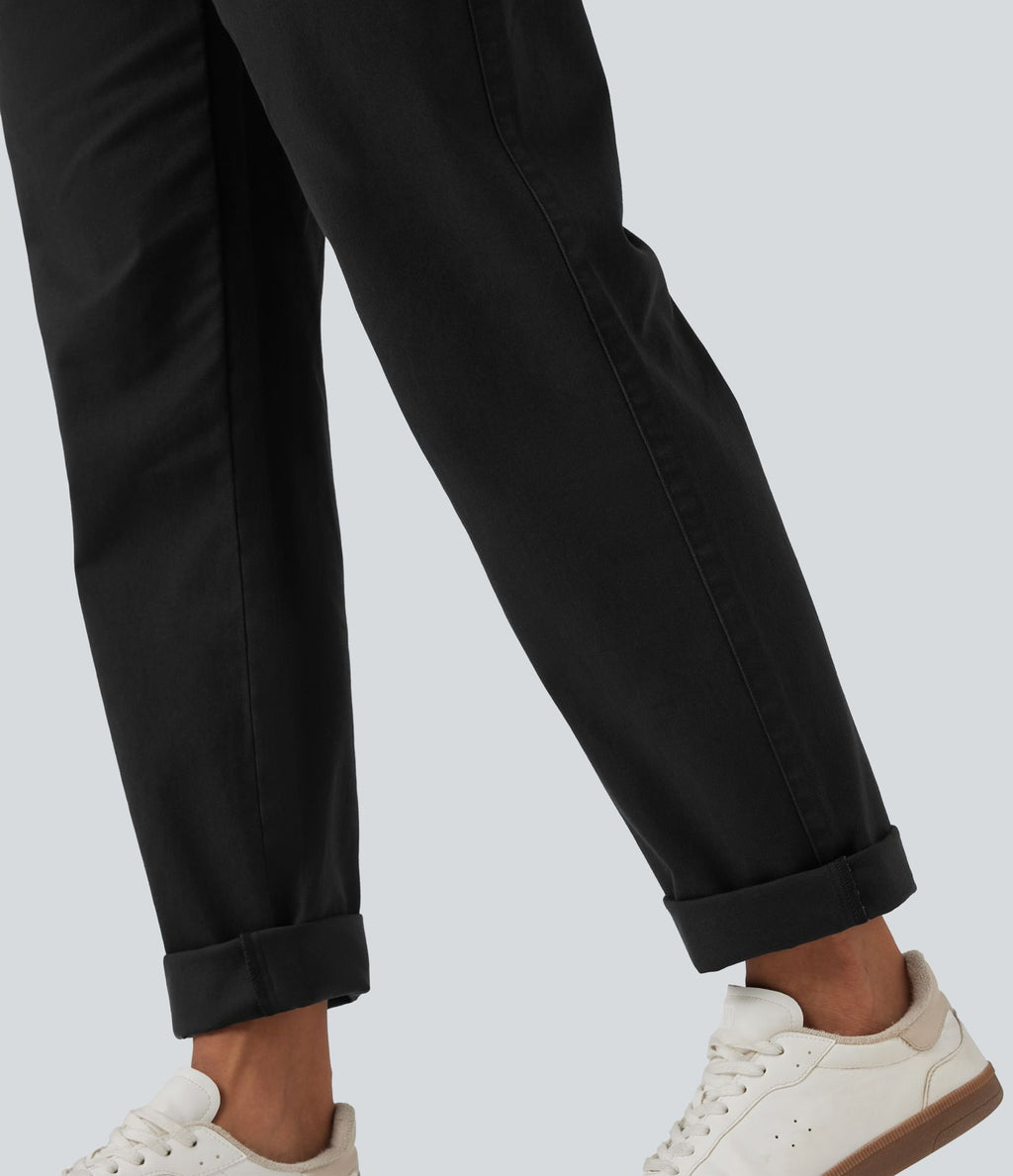 Pantalon coton fuselé taille mi-haute avec poches