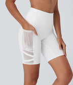 Short cycliste de yoga SpeedWave™ taille haute avec filet contrasté, séchage rapide, poches latérales - 17,5 cm