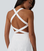 Robe de yoga évasée 2-en-1 SoftlyZero™ QuickDry avec soutien-gorge intégré, dentelle contrastée et poches - Édition Easy Peasy