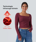 Top ajusté col U manches longues trous pouces froncé réchauffant