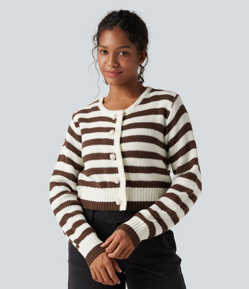 Cardigan tailleur rayé col rond manches longues