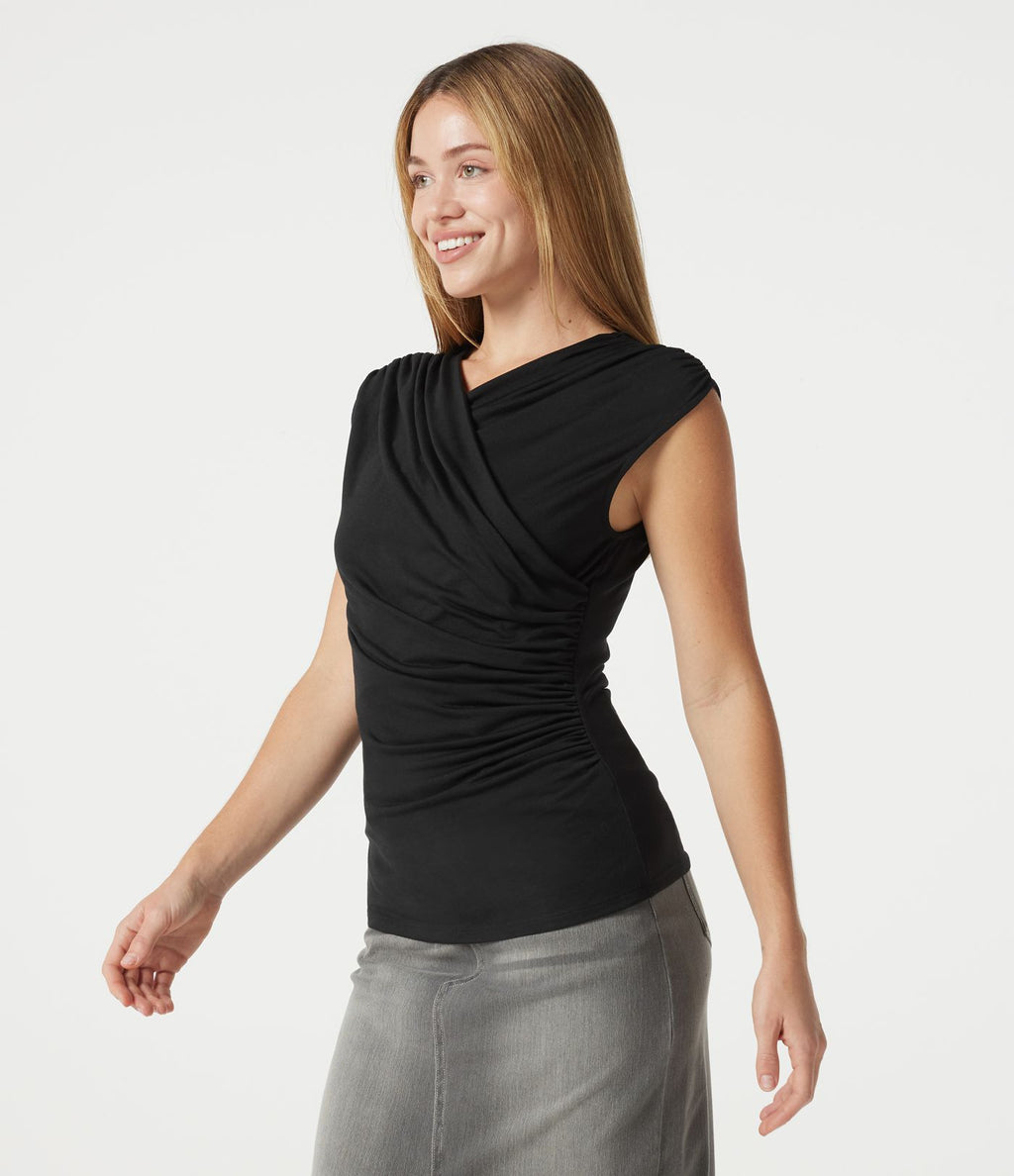 T-shirt casual sans manches à col V froncé