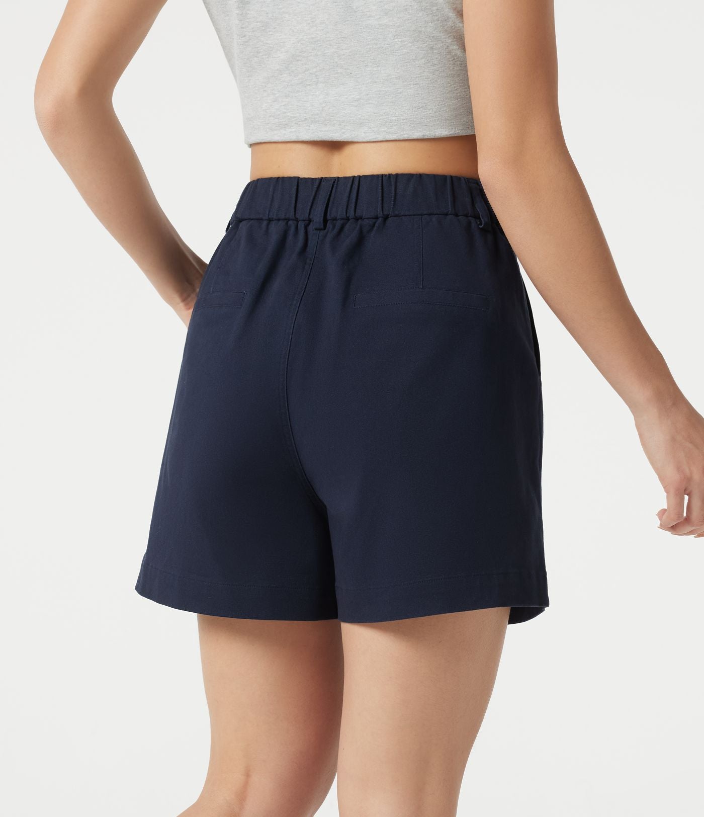Short tailleur chino en coton taille haute à poches 7,5 cm