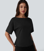 T-shirt tailleur col bateau manches courtes en coton
