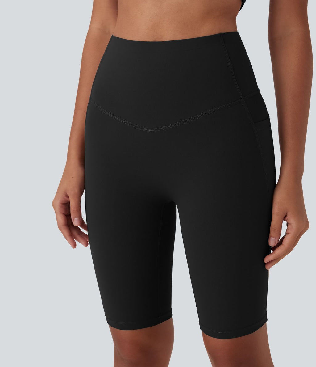 Short cycliste 12,5 cm d'entraînement gainant galbant taille haute avec empiècements résille contrastés et poches Halara UltraSculpt™