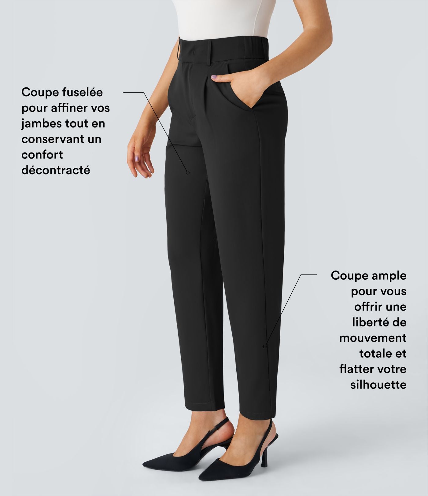 Pantalon tailleur Halara Flex™ fuselé uni, taille haute, avec poches