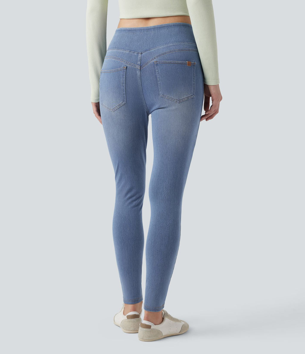 Legging 7/8 skinny en denim Halara Flex™ taille haute gainant avec poches