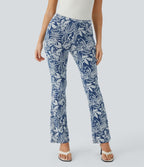 Halara Flex™ Legging Casual Taille Haute en Denim Tricoté Extensible avec Imprimé Floral Poche Arrière Effet Léger Évasé et Taille Élastique