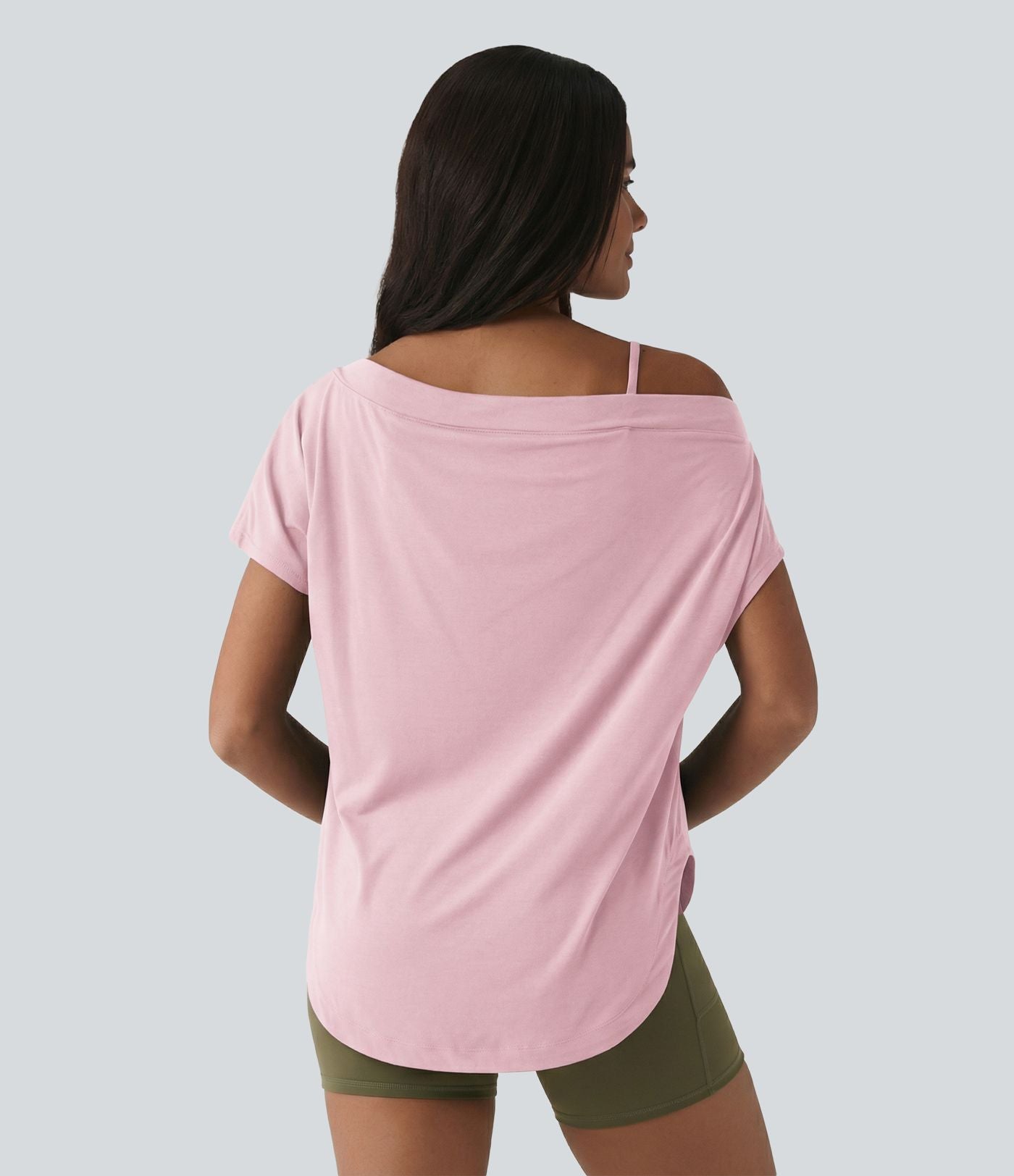 Top de yoga à une épaule, manches courtes, ourlet asymétrique et soutien-gorge intégré à séchage rapide