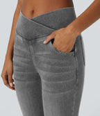Halara Flex™ Jean Évasé à Taille Haute avec Poche Crossover Tissu Élastique Lavé