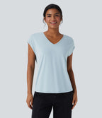 T-shirt casual col V manches courtes
