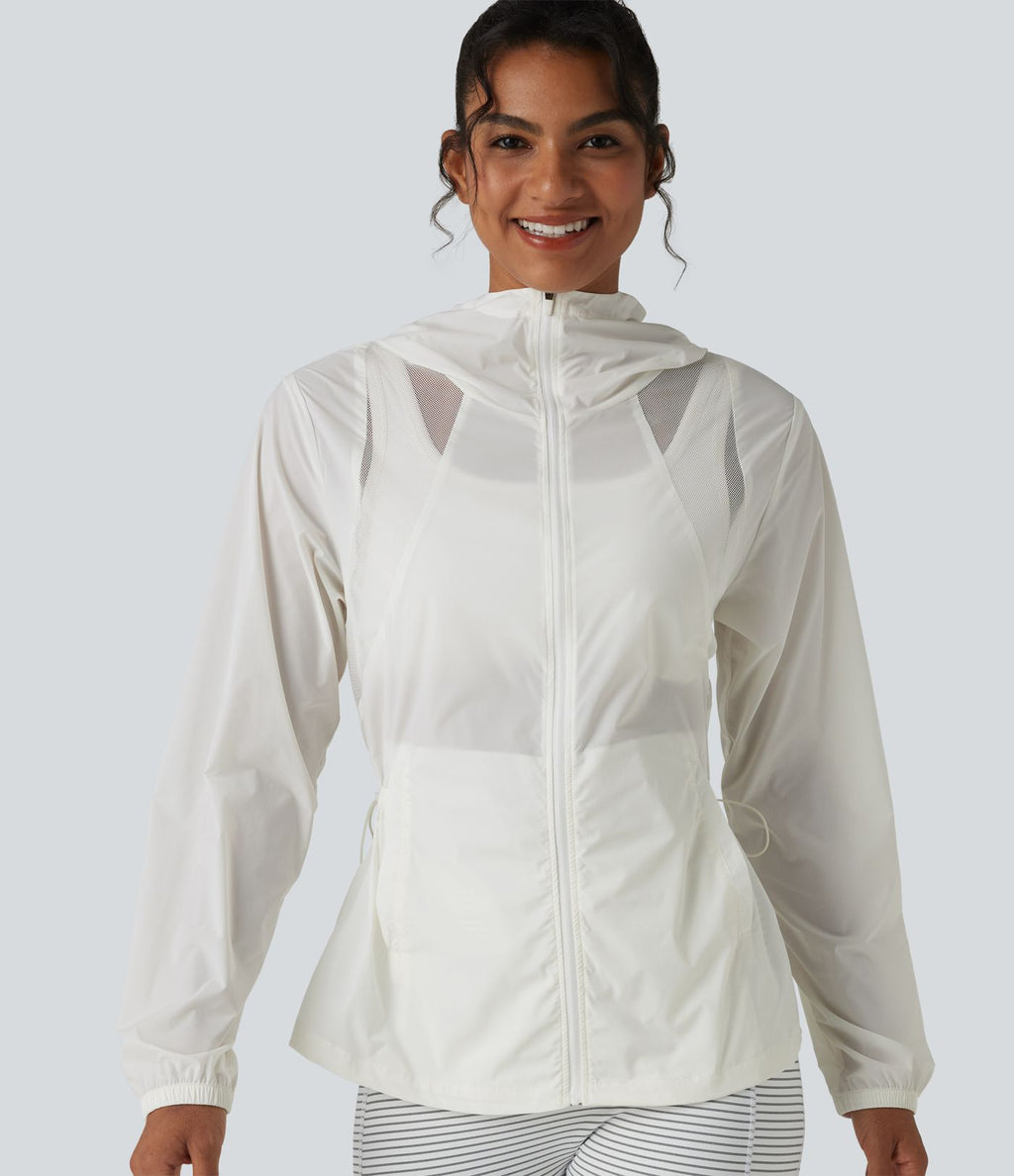 Veste de sport à capuche avec mesh contrasté, cordon de serrage et poches