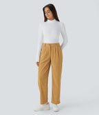 Pantalon en velours côtelé décontracté taille moyenne avec poches latérales