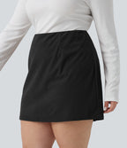 Jupe mini casual grande taille 2-en-1 en velours côtelé taille haute ligne A - Longueur plus longue