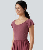 Robe maxi casual fluide col U manches courtes