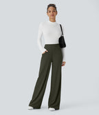Pantalon tailleur large gainant taille haute en micro-gaufré avec poches Halara Flex™
