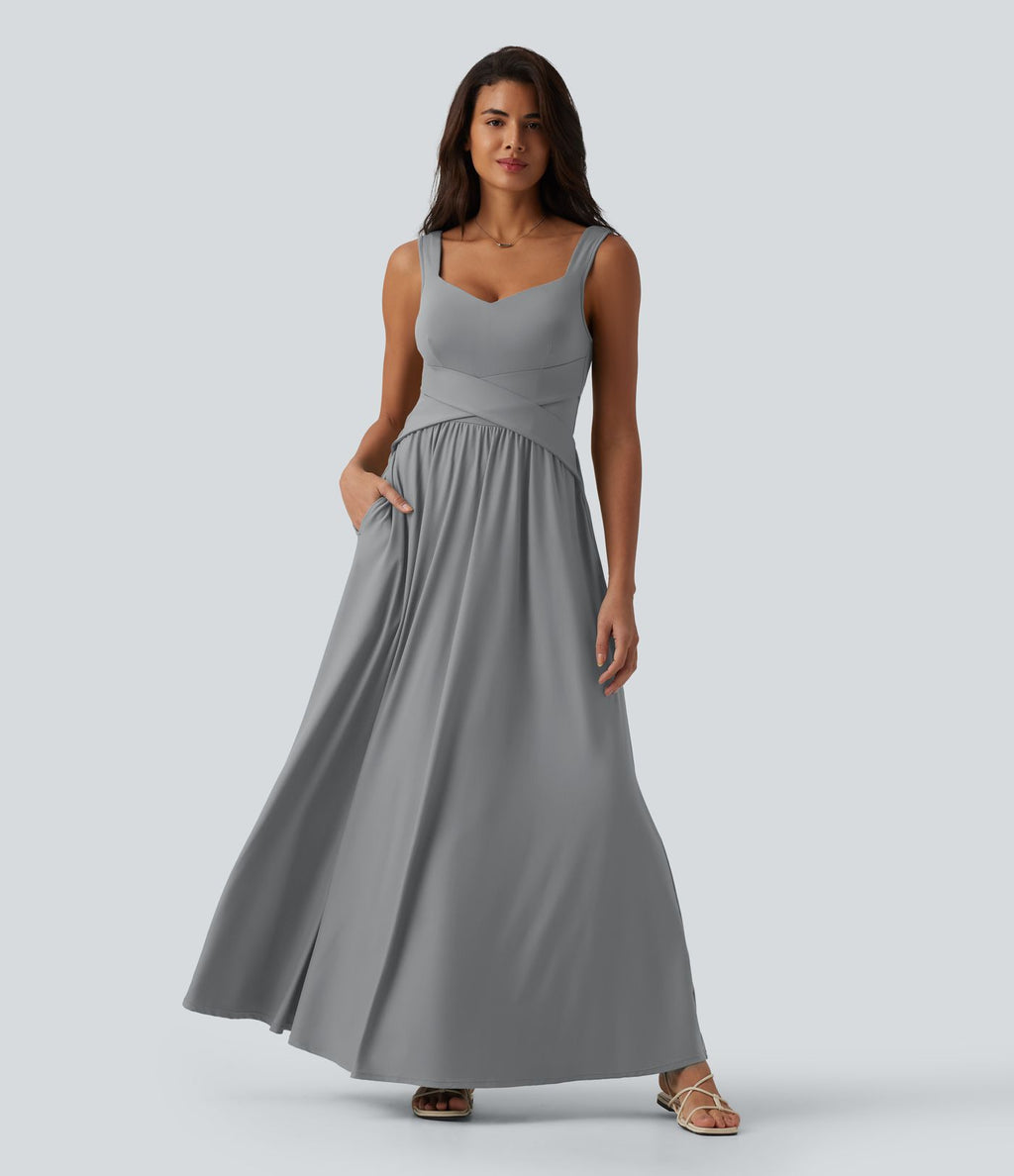Robe longue fluide sans manches avec brassière intégrée (Bonnets E-G) et poches