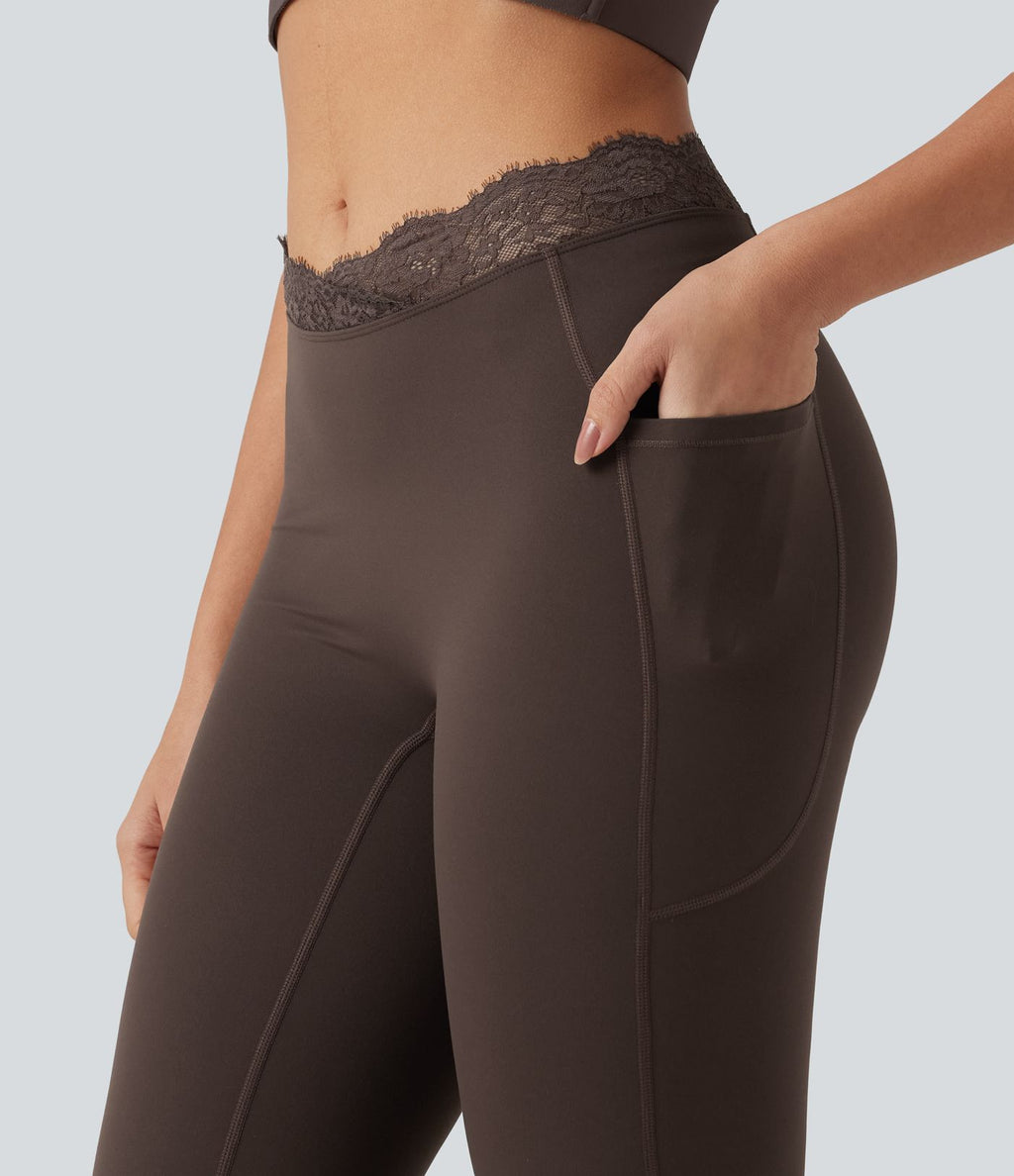 Halara UltraSculpt™ Legging évasé de yoga taille haute en V avec dentelle contrastée et poches