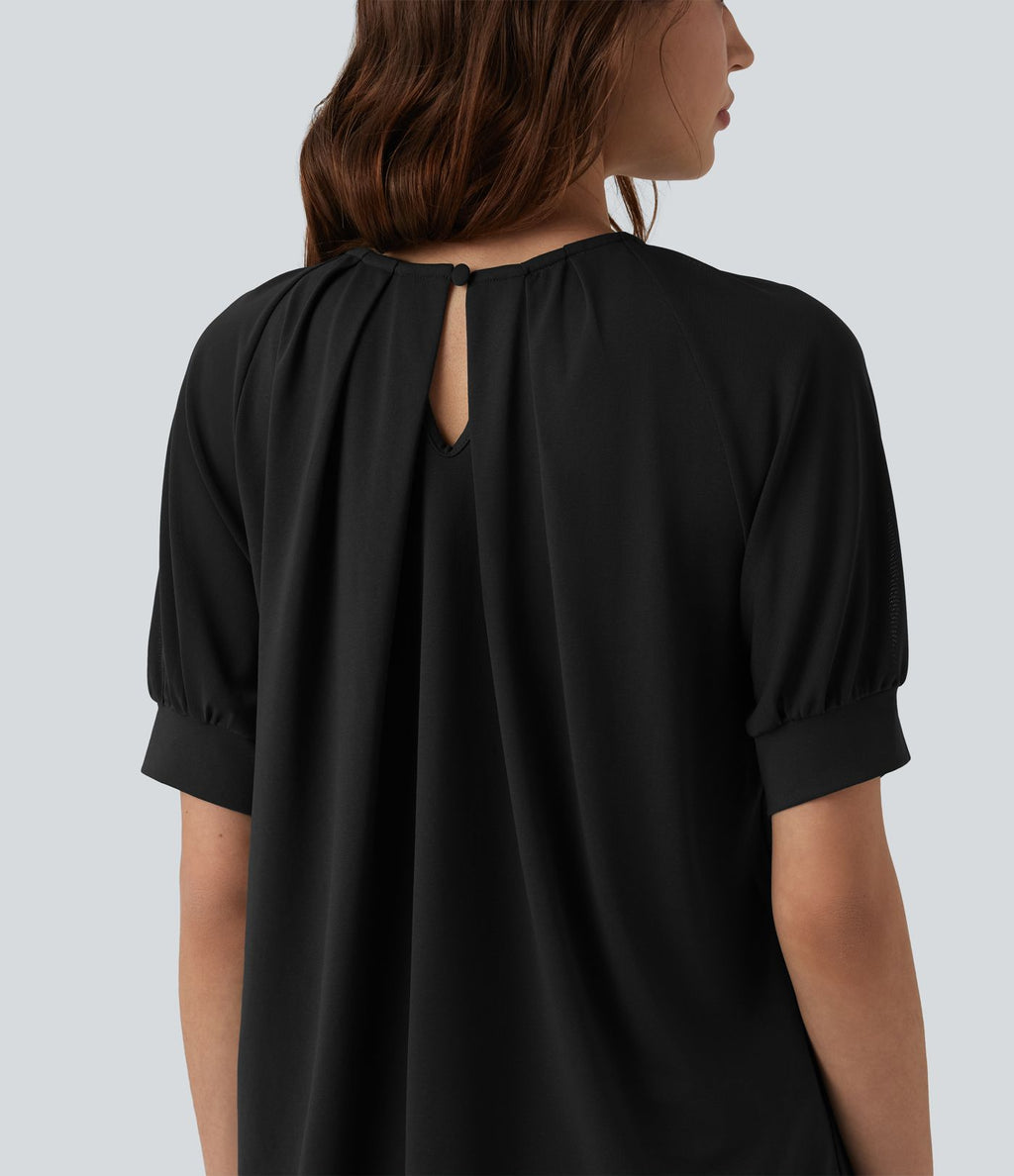 Blouse décontractée col rond manches courtes - réversible