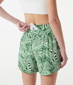Short 2-en-1 taille haute imprimé plantes tropicales 12,5 cm avec poches