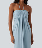 Robe longue dos nu col licou avec nœud et poches