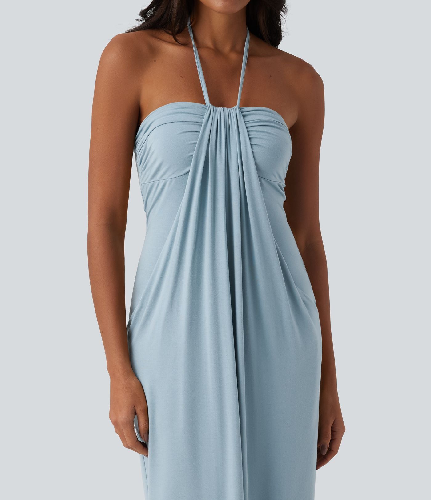 Robe longue dos nu col licou avec nœud et poches
