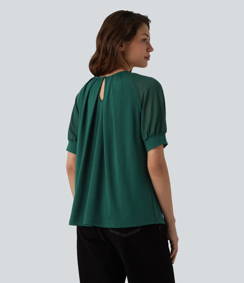 Blouse décontractée col rond manches courtes - réversible